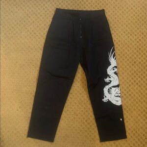 Woman’s Maharishi Black Trousers with White Dragon Embroidery